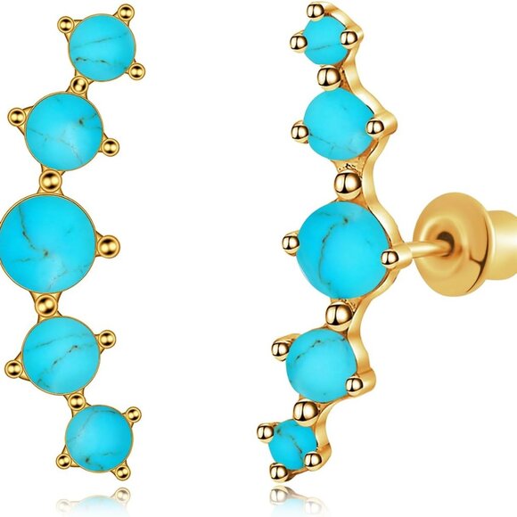 Opal Ear Crawler Earrings Small Gold Plated Climber Jewelry for Women Girls - Picture 1 of 7